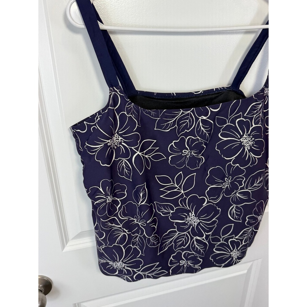 Delta Burke Navy Blue White Floral Tankini Swim Top Plus 20W Square Neck 20 - Picture 7 of 8